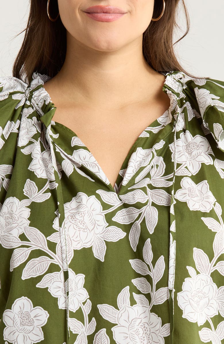 SUGARLIPS Haizley Floral Print Cap Sleeve Shirt, Alternate, color, Cream-Green