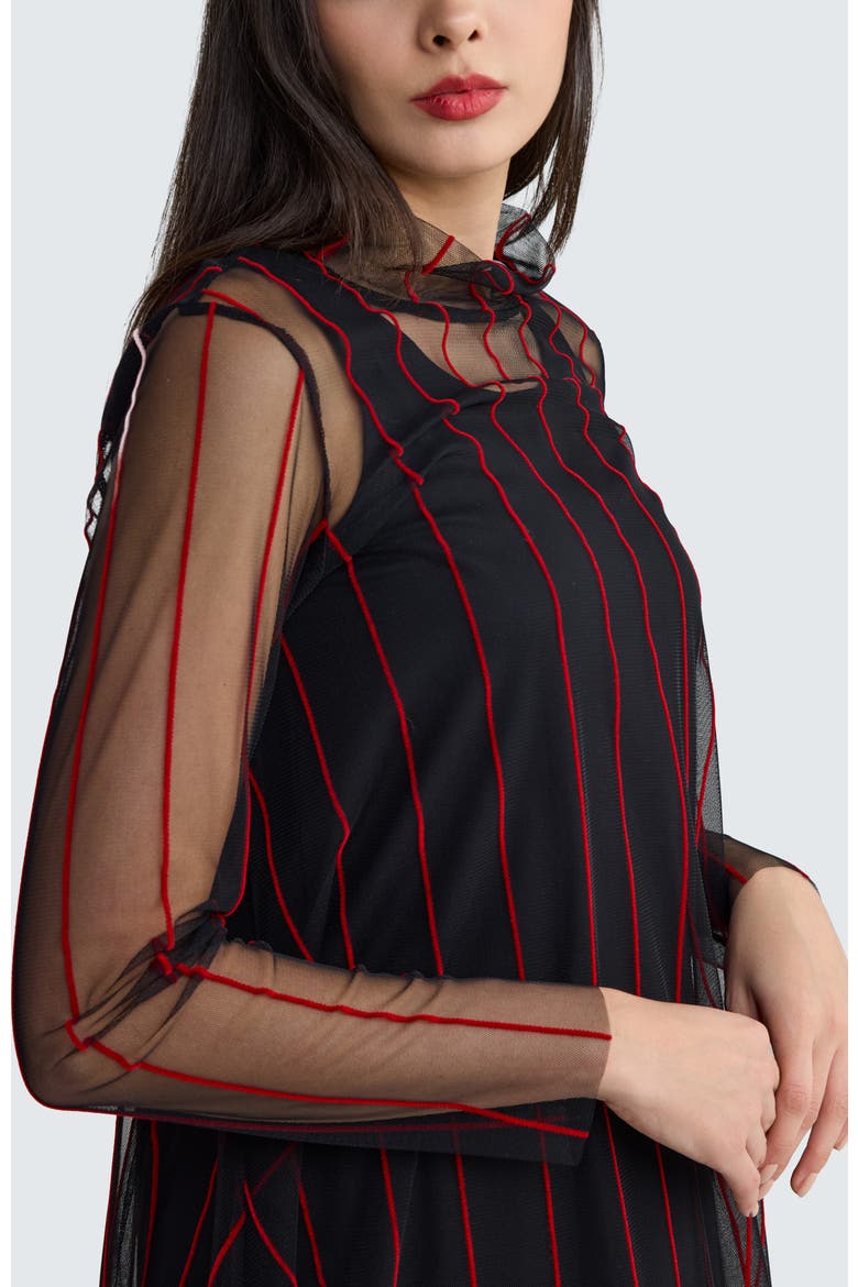 Noelle Striped Mesh Layered Blouse, Alternate, color, Black Red