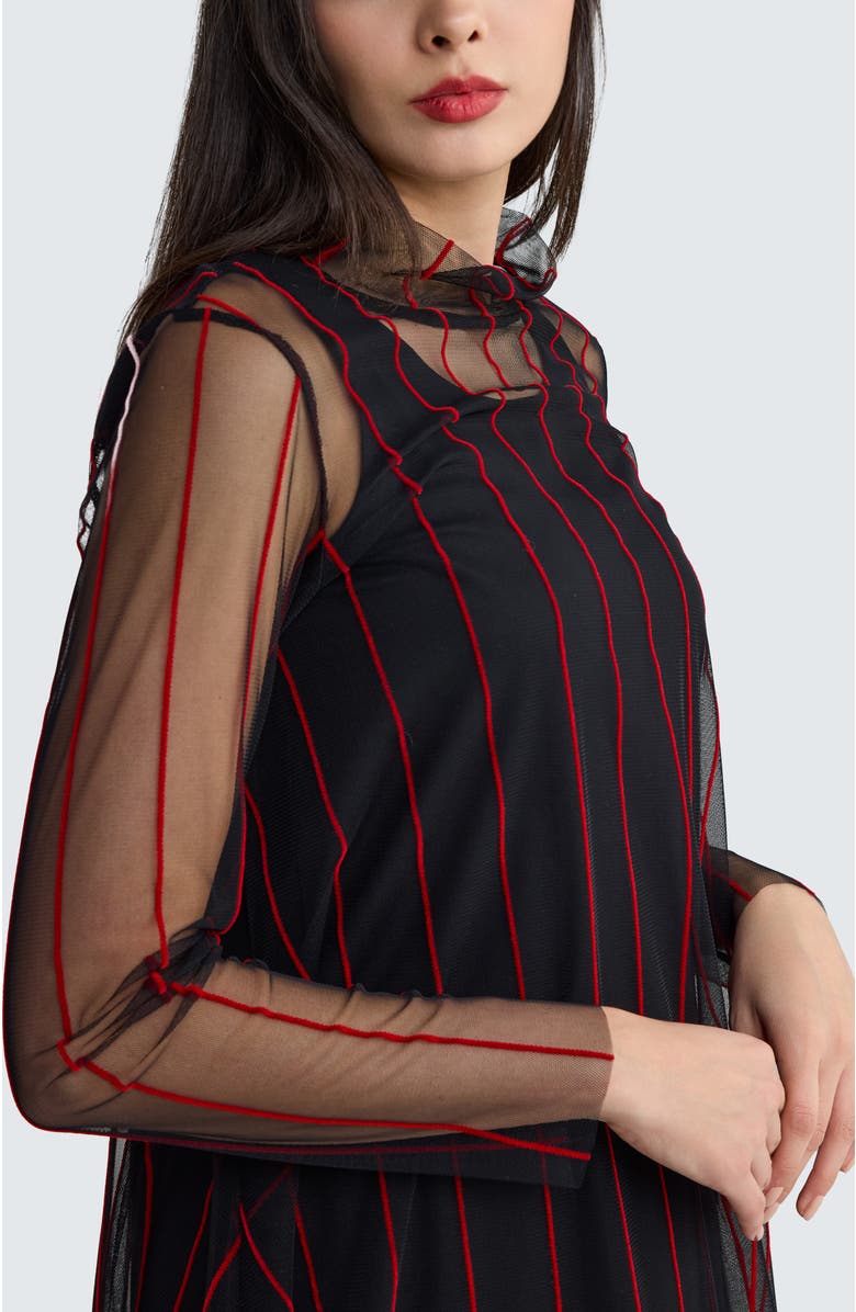 LUUKAA Noelle Striped Mesh Layered Blouse, Alternate, color, Black Red