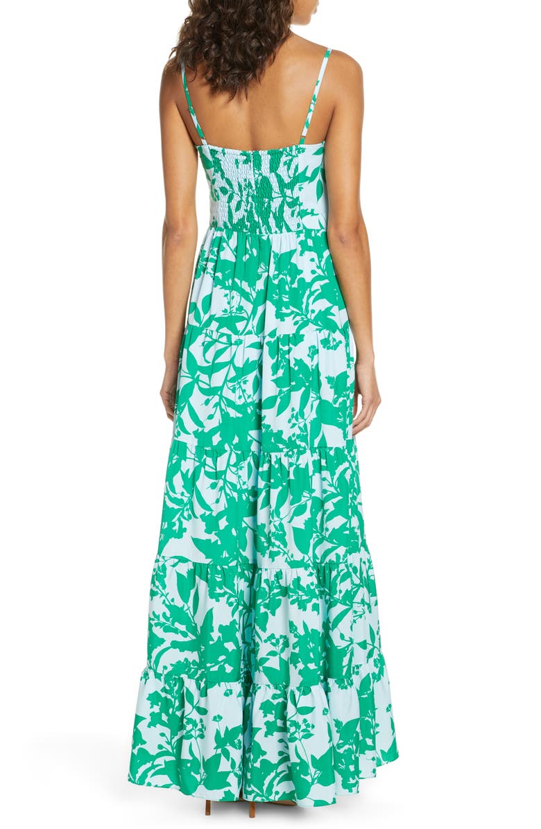 Eliza J Floral Tie Front Tiered Maxi Sundress, Alternate, color, 