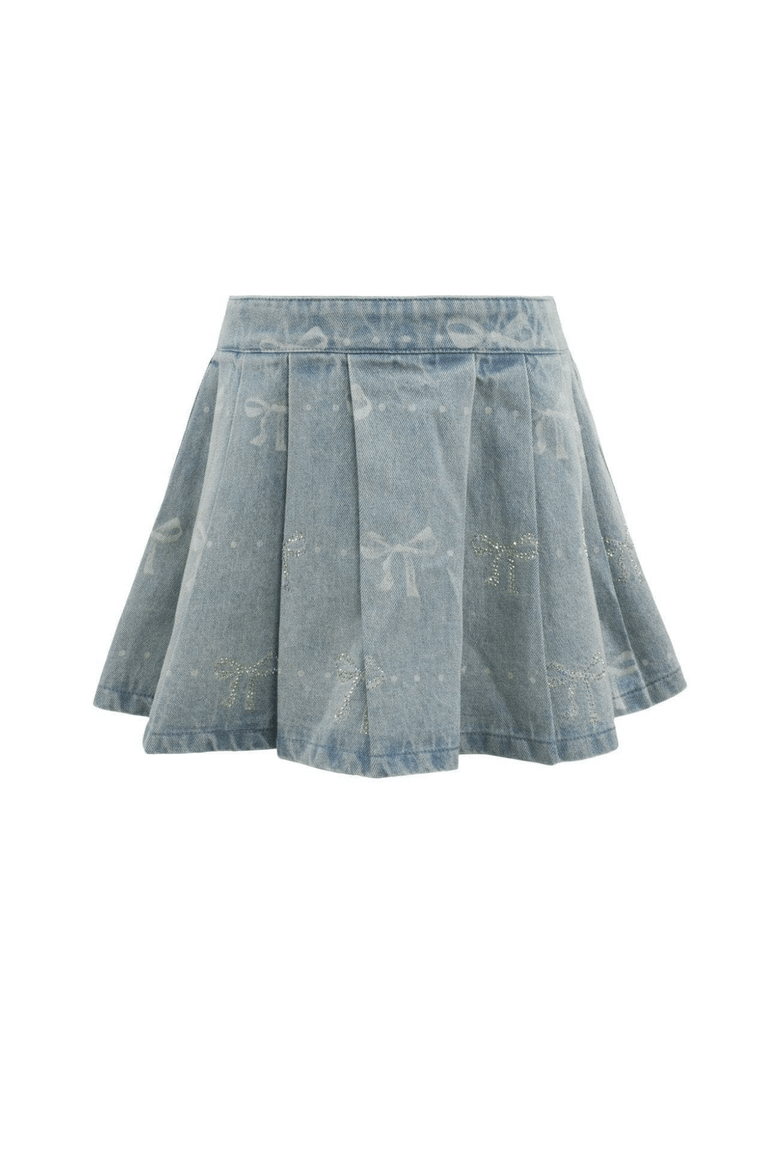 Sparkle Bows Denim Pleated Skirt, Main, color, Blue
