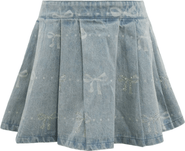 Lola + The Boys Sparkle Bows Denim Pleated Skirt
