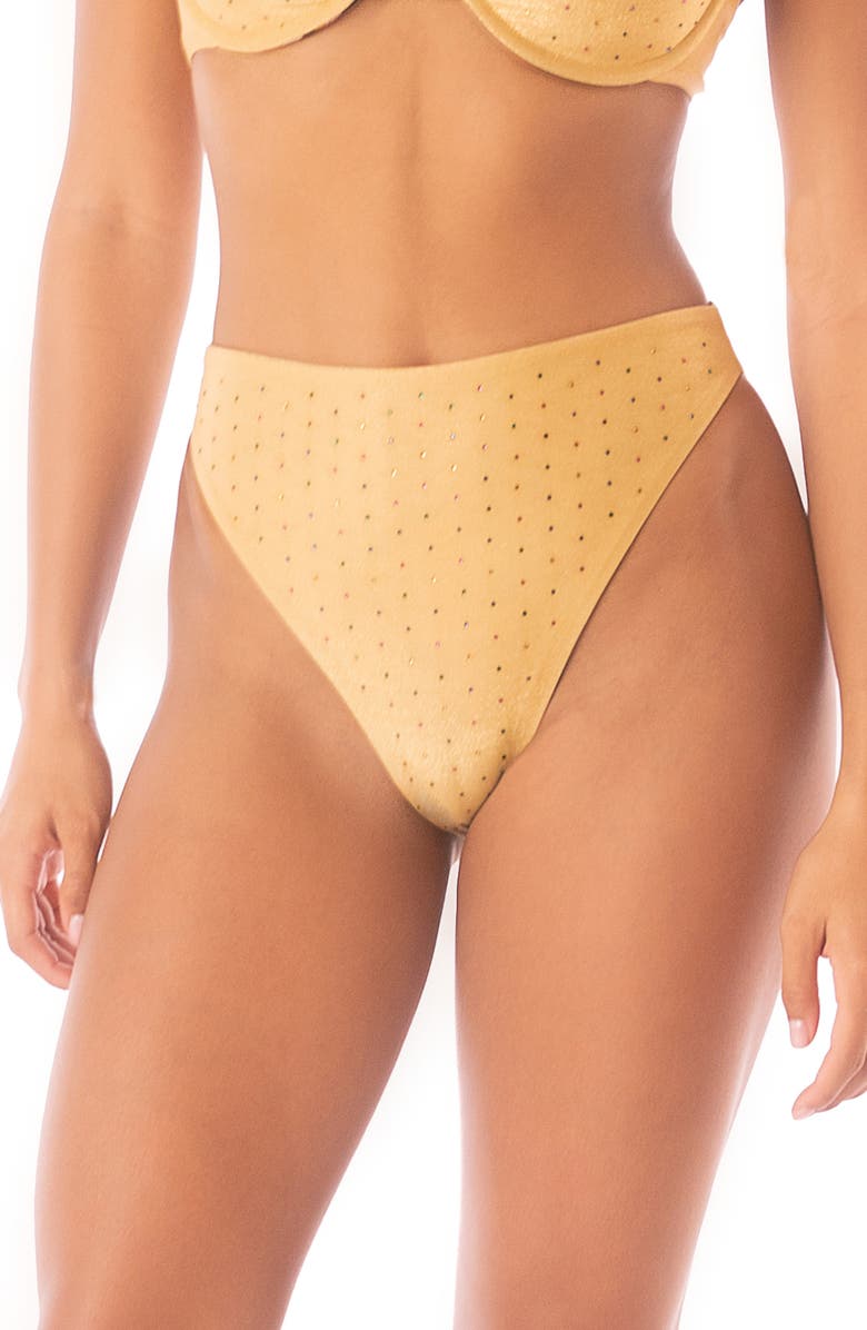 Maaji Creamy Gold Delphi Reversible High Waist Bikini Bottoms, Main, color, 