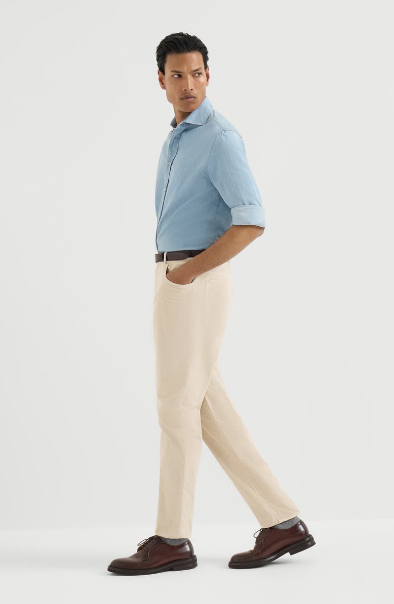 Brunello Cucinelli Garment-dyed five-pocket trousers in cotton narrow wale corduroy, Alternate, color, Sand