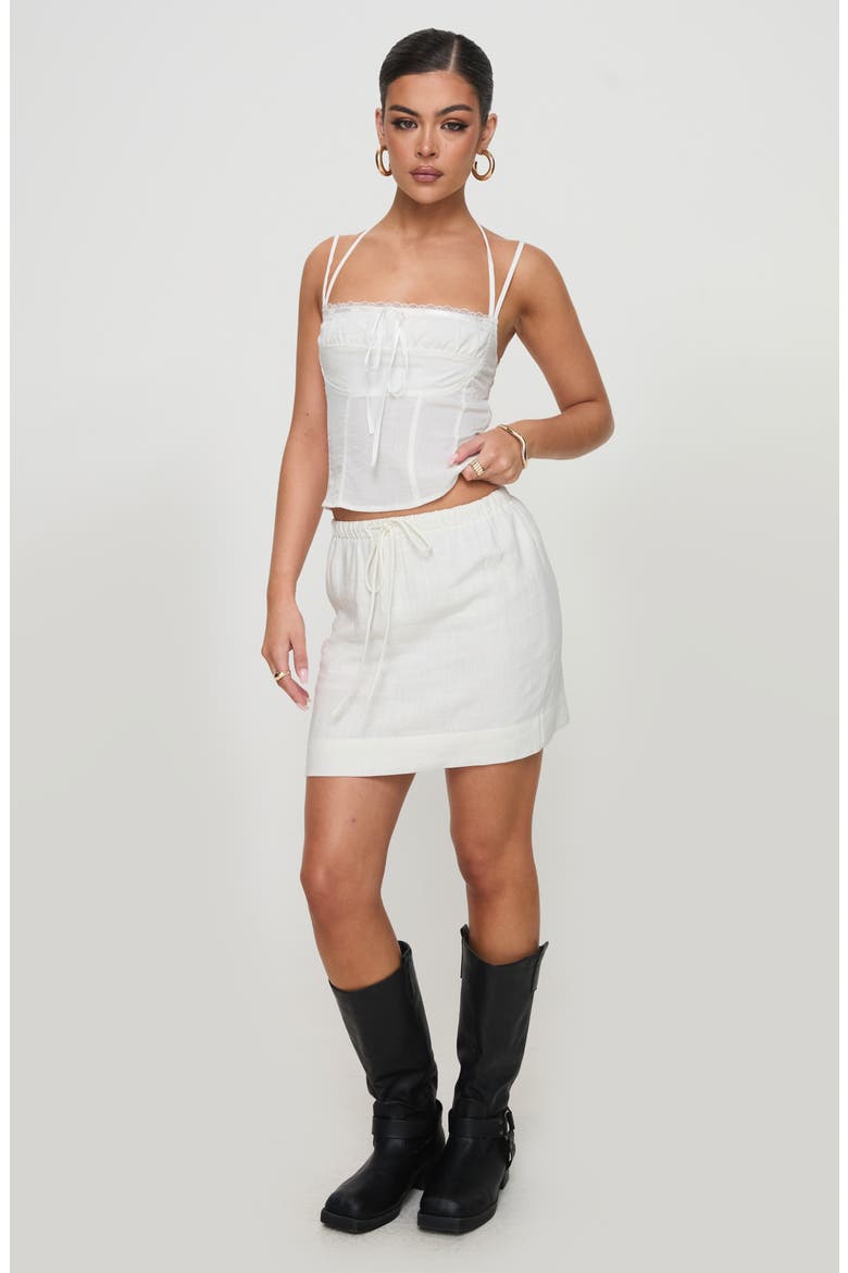 Linen Blend Drawstring Miniskirt, Alternate, color, WHITE
