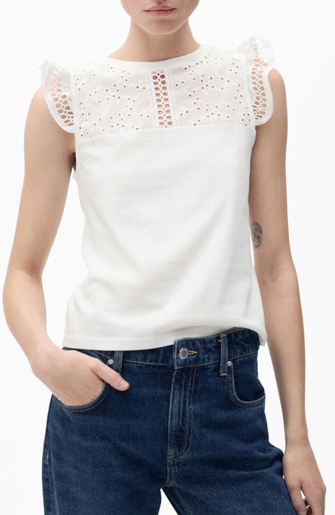Embroidered Eyelet Accent Cotton Top