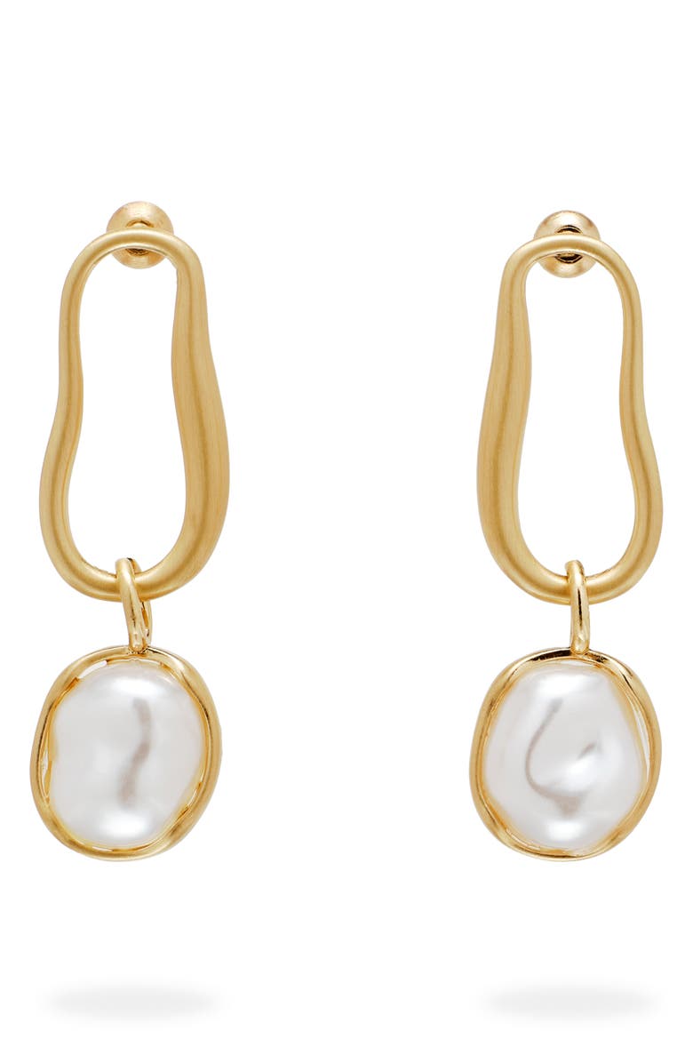 Cult Gaia Vera Faux Pearl Drop Earrings, Main, color, Brushed Brass