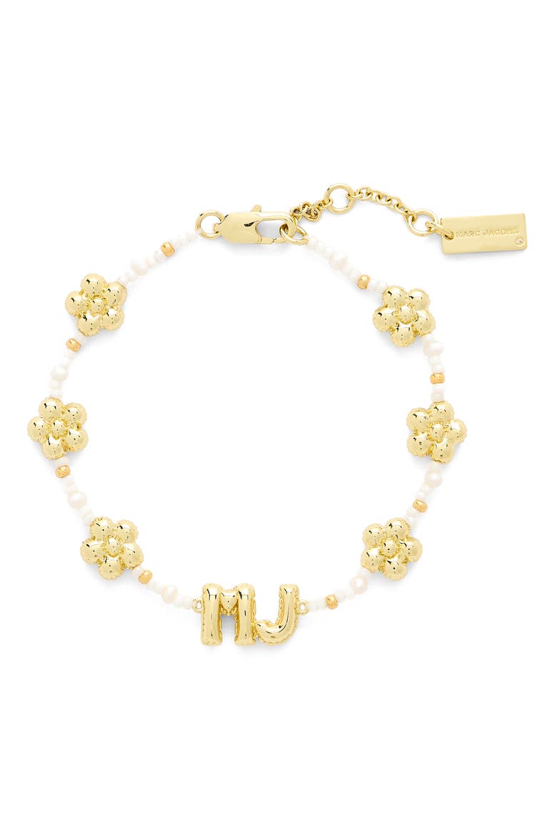 MJ Balloon Bead & Freshwater Pearl Bracelet, Main, color, GOLD/ CREAM