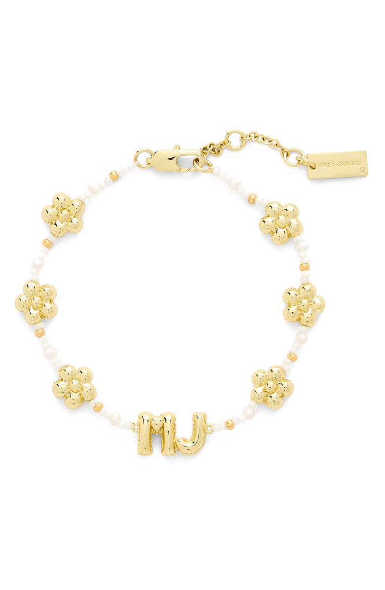 Marc Jacobs MJ Balloon Bead & Freshwater Pearl Bracelet, Main, color, Gold/ Cream