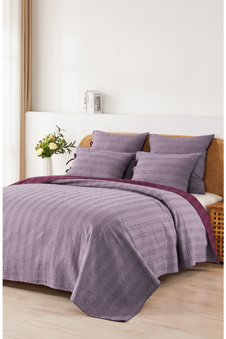 Kantha Set of 2 Reversible Cotton Shams, Alternate, color, FIG AND VIOLET