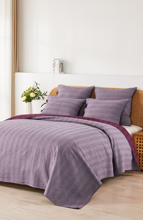 Melange Home Kantha Set Of 2 Reversible Cotton Shams In Fig And Violet