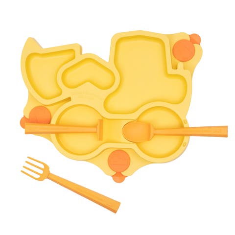 Truck Theme Divided Suction Training Plate and Utensils for Kids and Toddlers