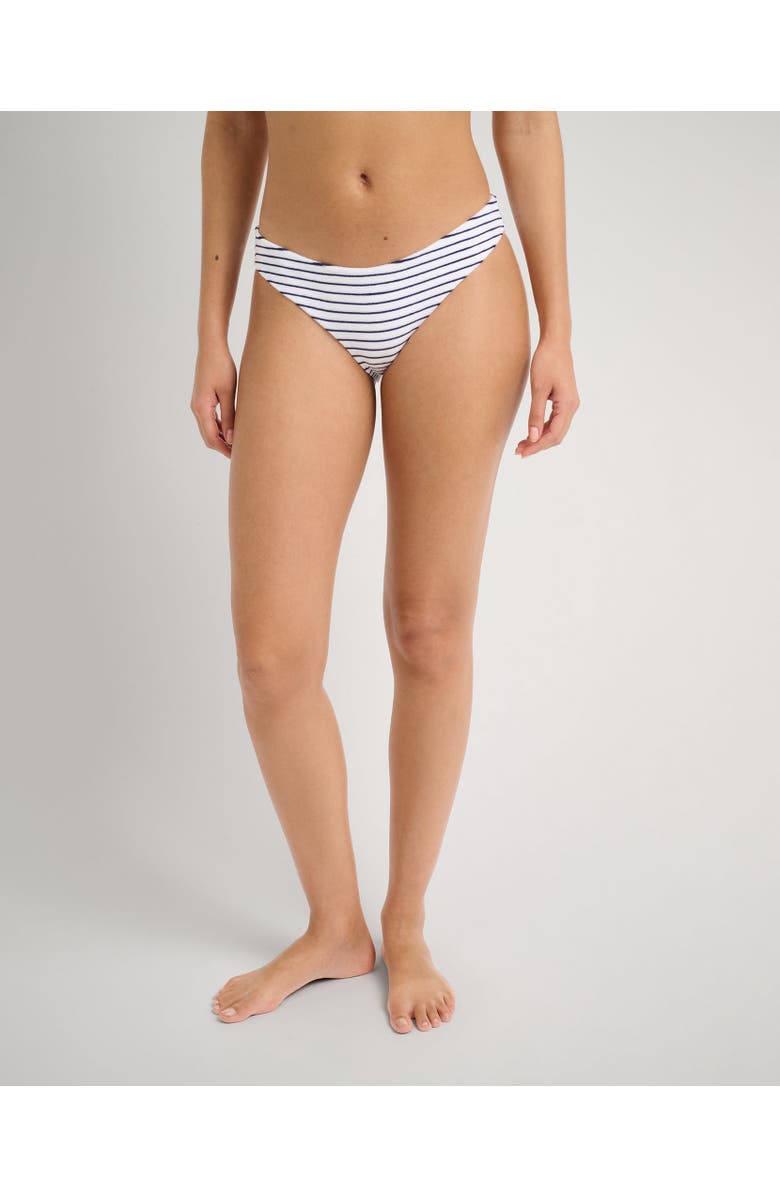 Onia Towel Terry Sailor Stripe Lily Bikini Bottom, Main, color, White/Deep Navy