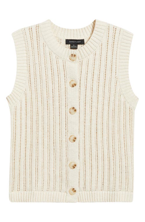 Sanctuary Pointelle Stitch Cotton Button-up Sweater Vest In Eco Natural