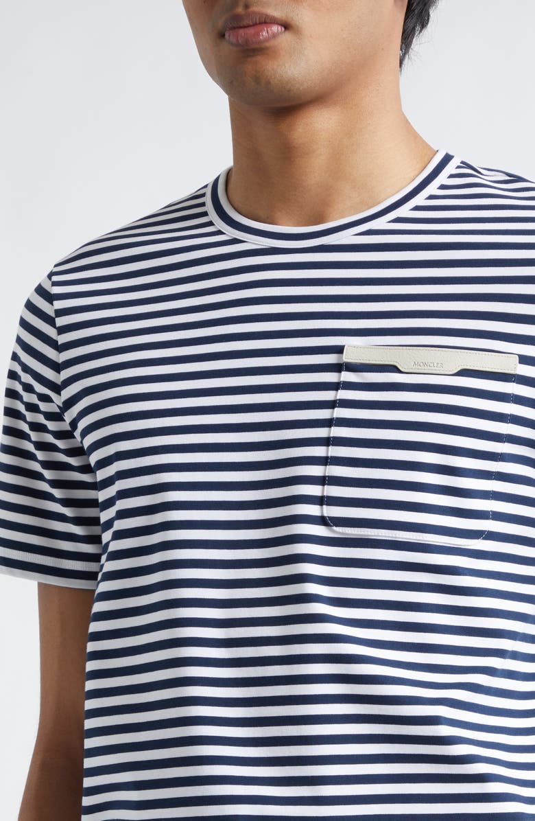 Moncler Stripe Stretch Cotton T-Shirt, Alternate, color, Blue