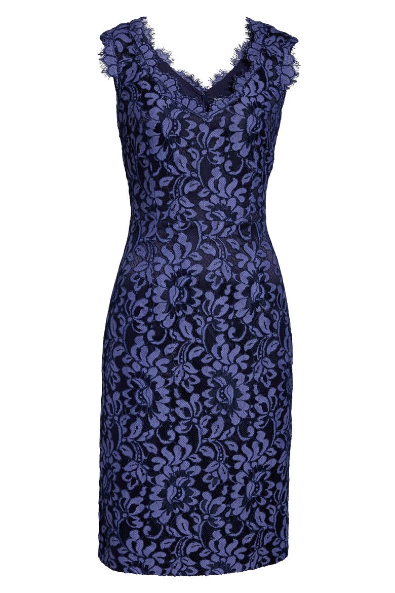 Floral Lace V-Neck Sheath Dress, Alternate, color, BLUE