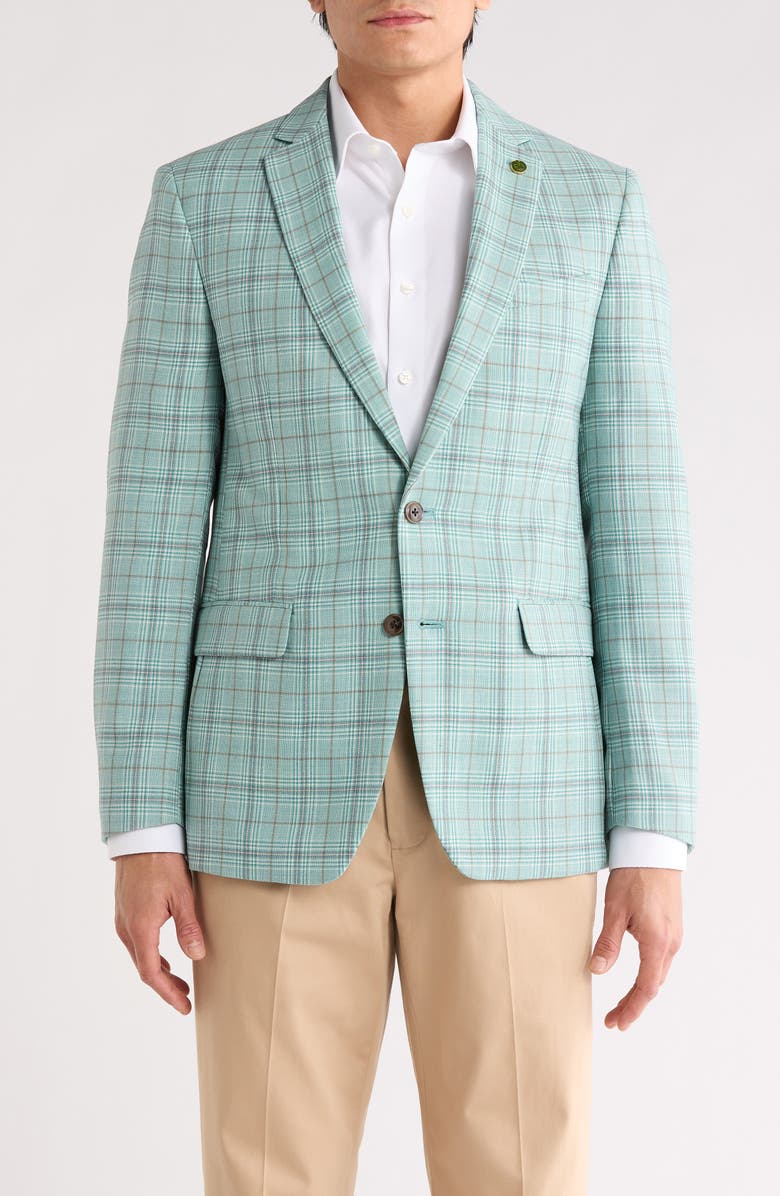 CRICKETEER Plaid Wool Blend Sport Coat, Main, color, Teal