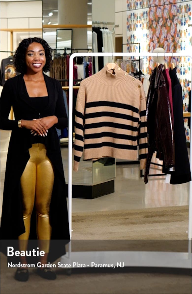 Stripe Button Shoulder Mock Neck Wool Sweater, sales video thumbnail