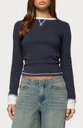 EDIKTED Rora Contrast Trim Cotton Blend Waffle Top
