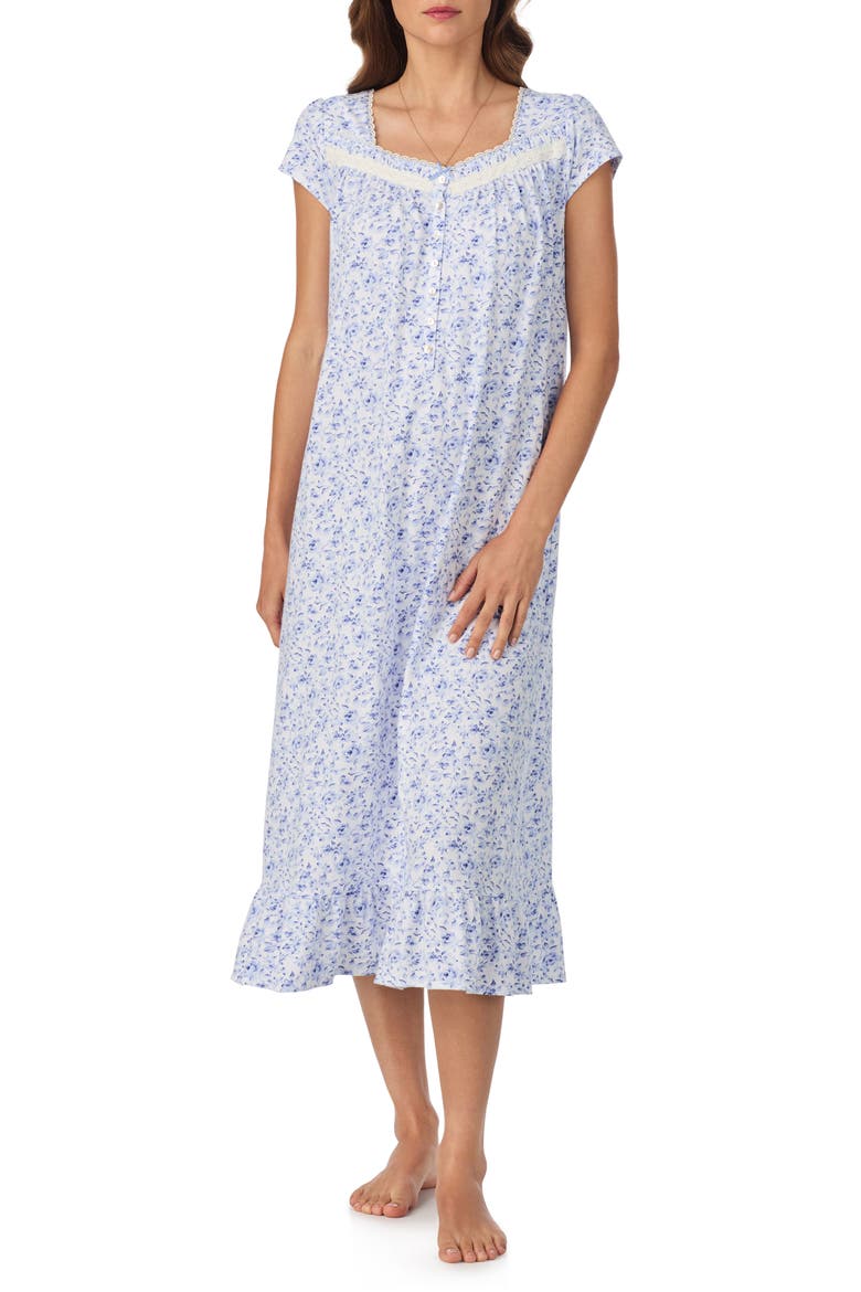 Floral Cap Sleeve Nightgown, Main, color, WHITE/ BLUE FLOWER