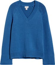 Caslon® Oversize V-Neck Cotton Sweater