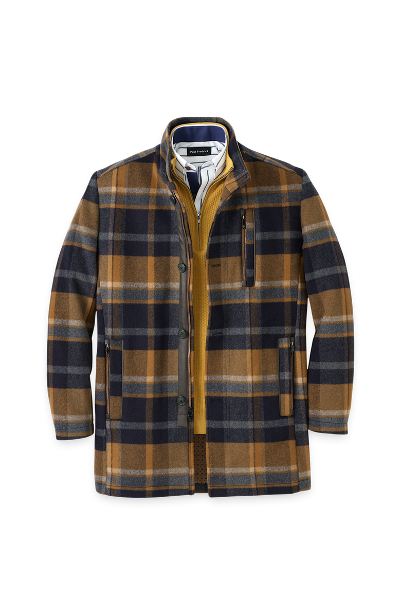 Paul Fredrick Wool Blend Plaid Carcoat, Main, color, Tan/Blue
