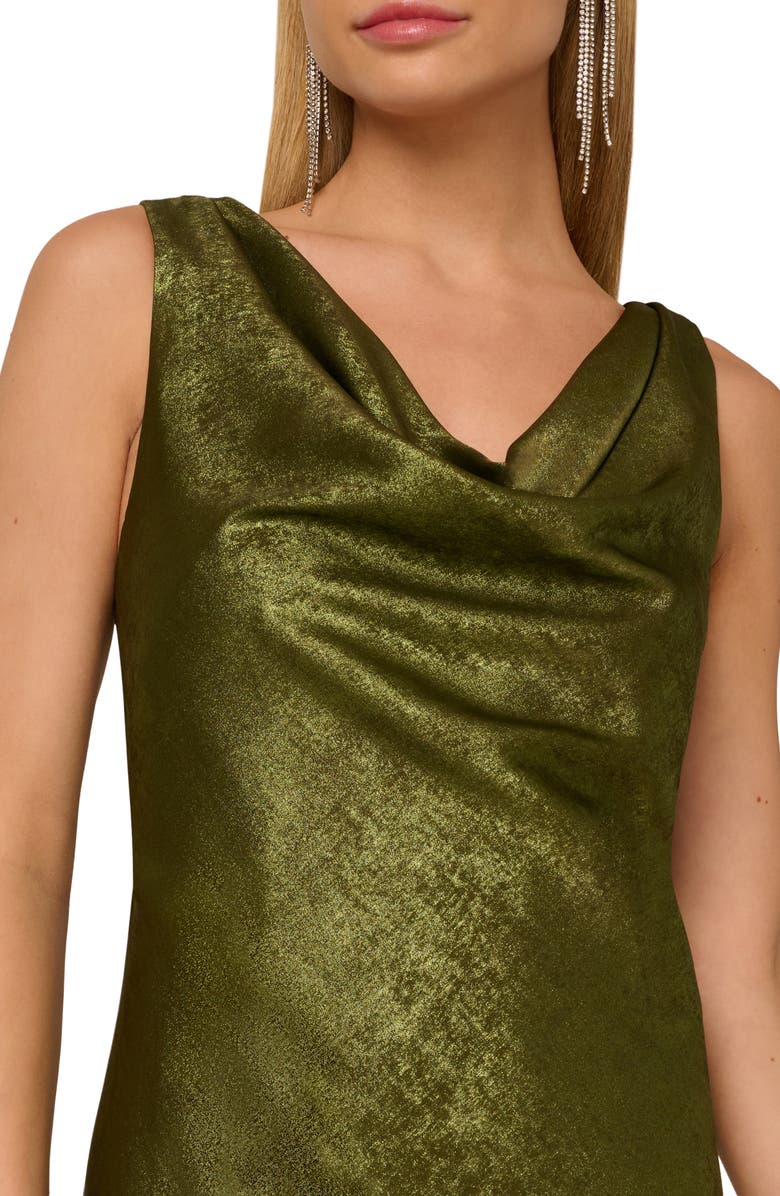 Adrianna Papell Cowl Neck Foil Gown, Alternate, color, Dark Olive