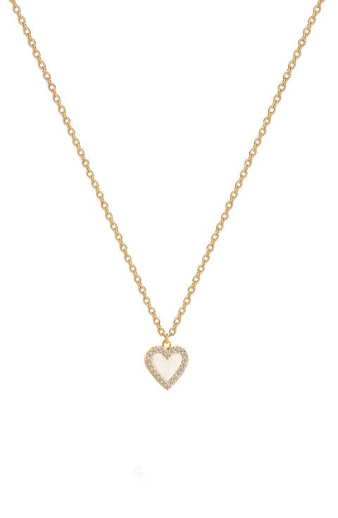 CZ Pavé Halo Mother of Pearl Heart Pendant Necklace