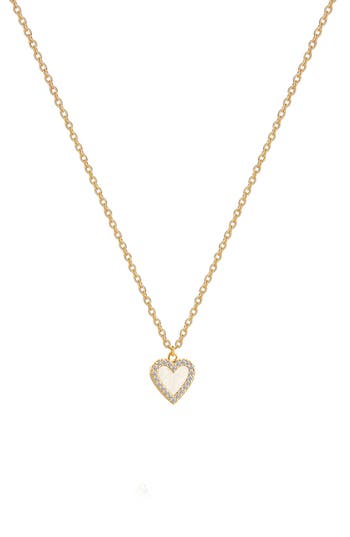 Gabi Rielle Cz Pavé Halo Mother Of Pearl Heart Pendant Necklace In Gold