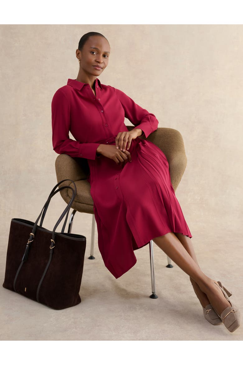 Ginny Belted Pleated Midi Shirt Dress, Alternate, color, Beetroot Pink
