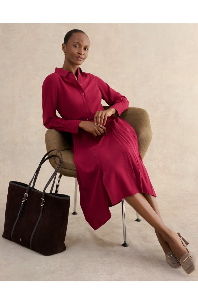 HOBBS LONDON Ginny Belted Pleated Midi Shirt Dress, Alternate, color, Beetroot Pink