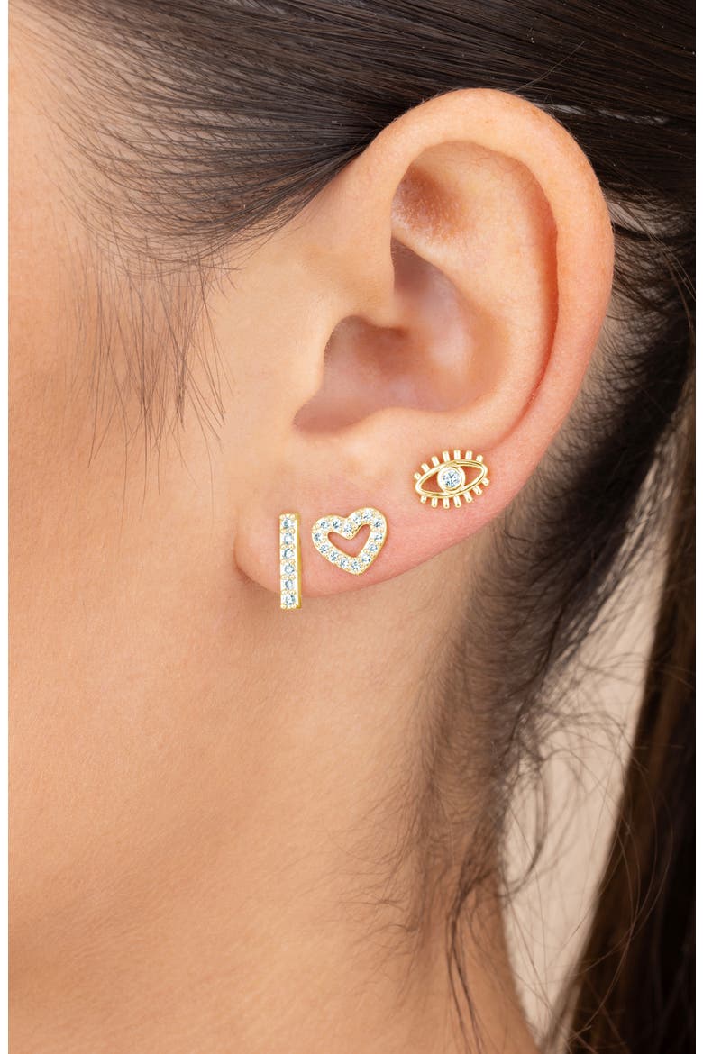 Ilma Heart, Eye & Bar Stud Earrings, Alternate, color, GOLD
