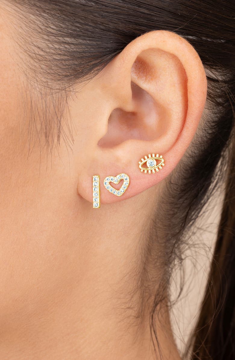 Sterling Forever Ilma Heart, Eye & Bar Stud Earrings, Alternate, color, Gold