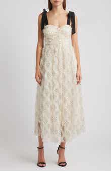 MOON RIVER Tulle Corset Bodice Midi Dress