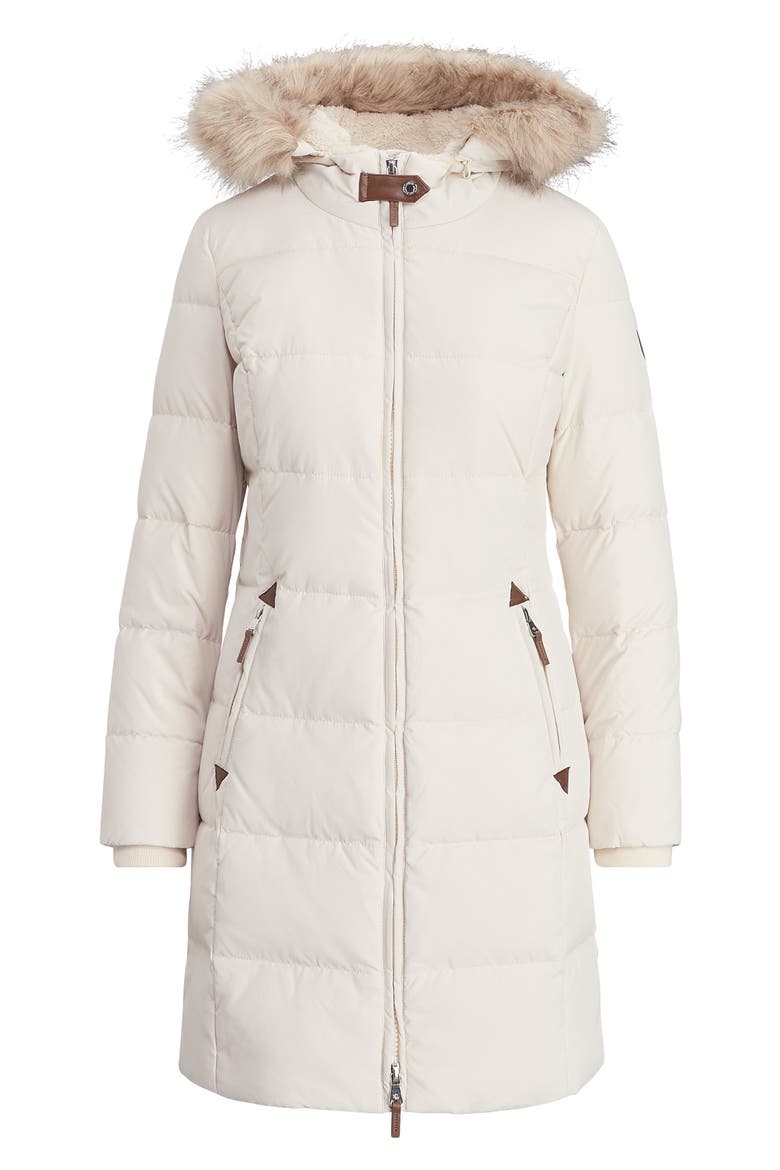 Faux Fur Trim Down & Feather Fill Parka, Alternate, color, MODA CREAM