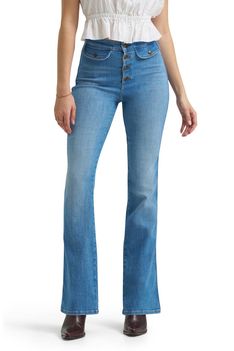 Exposed Button High Waist Bootcut Jeans, Main, color, NOT YOUR TYPE