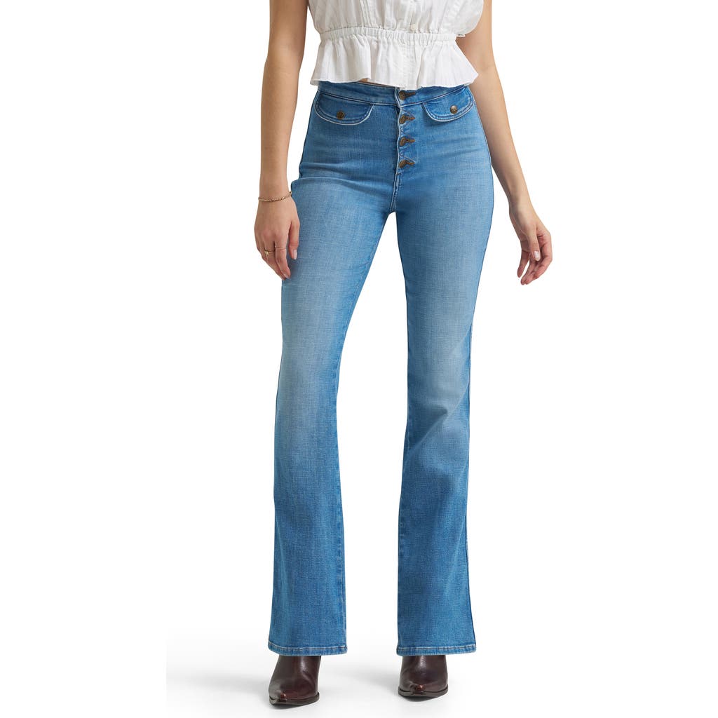 Lee Exposed Button High Waist Bootcut Jeans In Blue