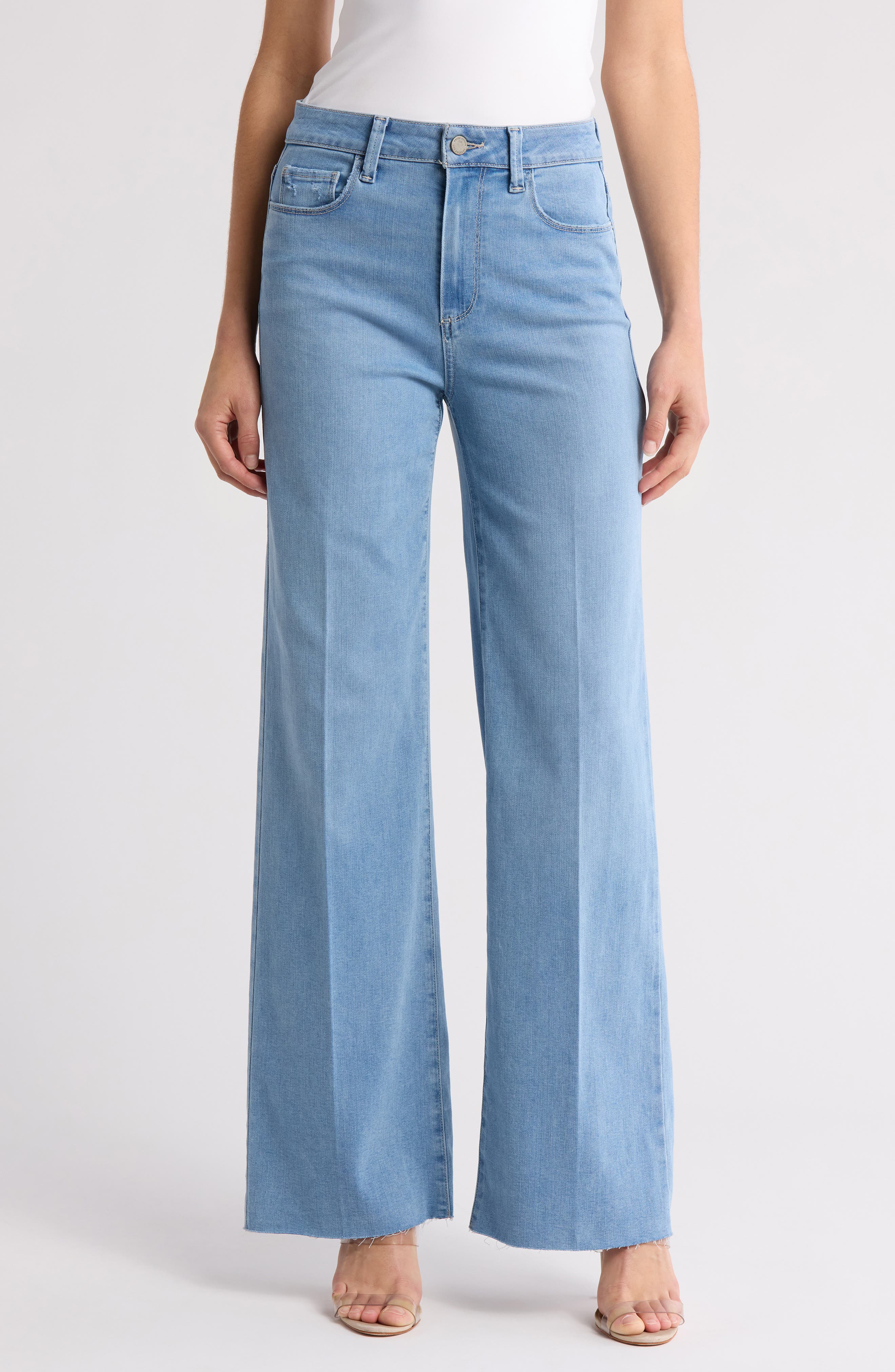 PAIGE Genesee Raw Hem High Waist Wide Leg Jeans