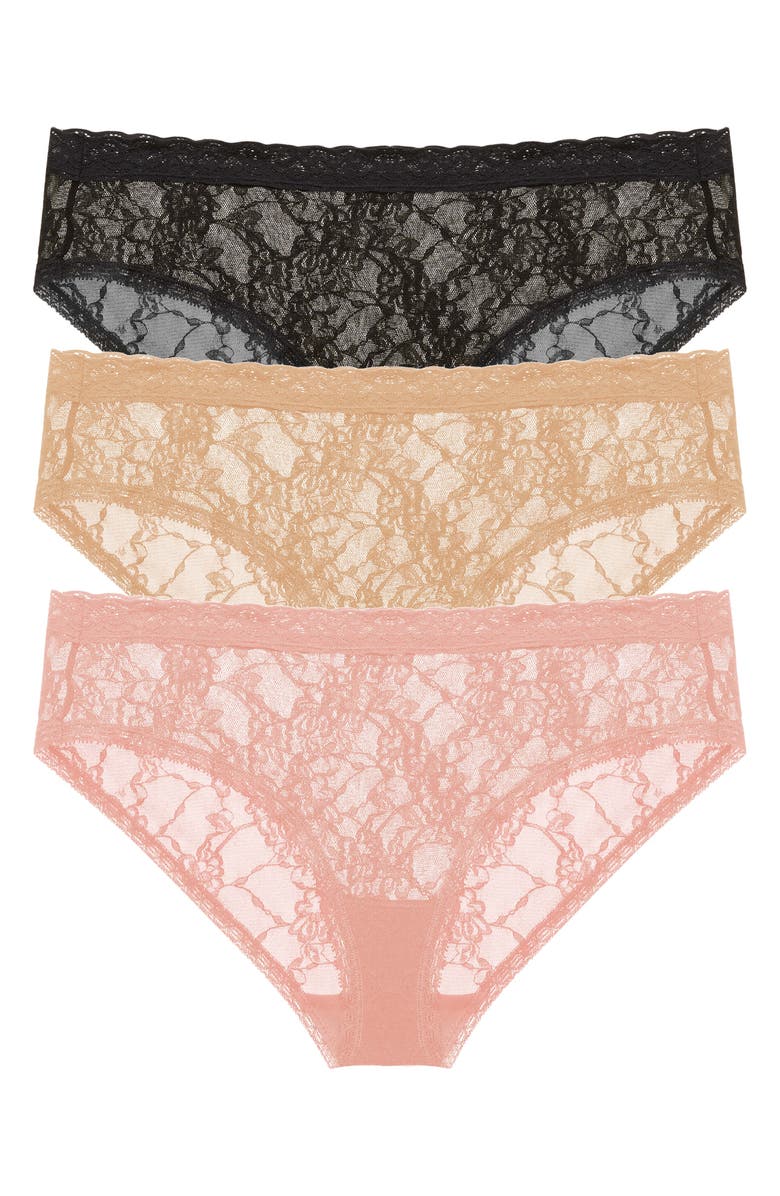 Natori Bliss Allure Lace 3-Pack Girl Briefs, Main, color, Black/ Cafe/ Rose