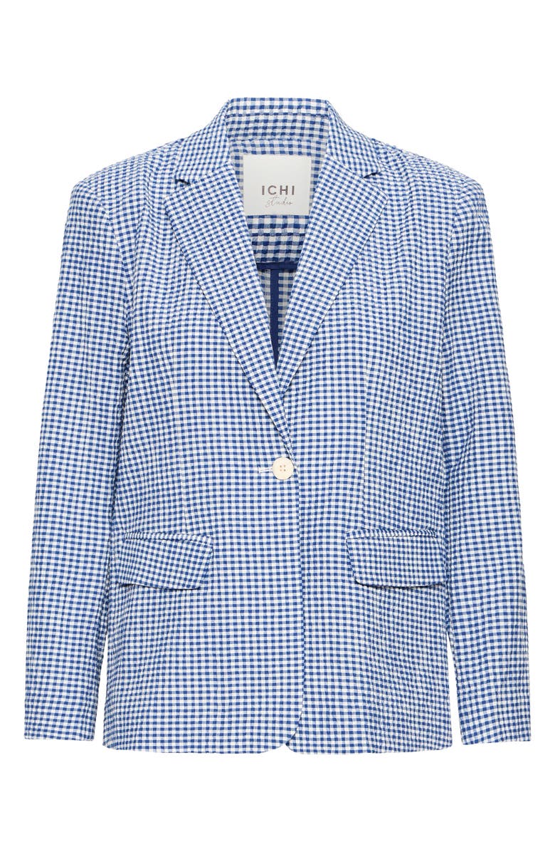 ICHI Check Print Blazer, Alternate, color, Sodalite Blue/Whitecheck