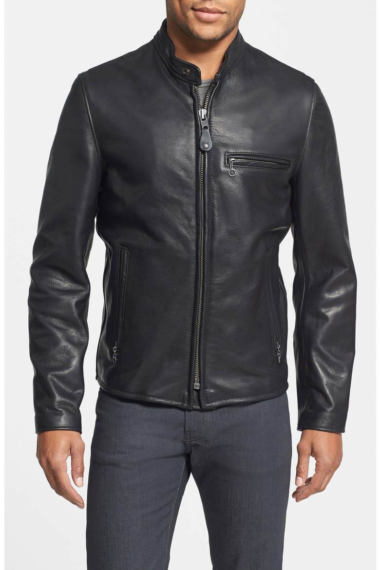 Café Racer Oil Tanned Leather Moto Jacket, Main, color, BLACK