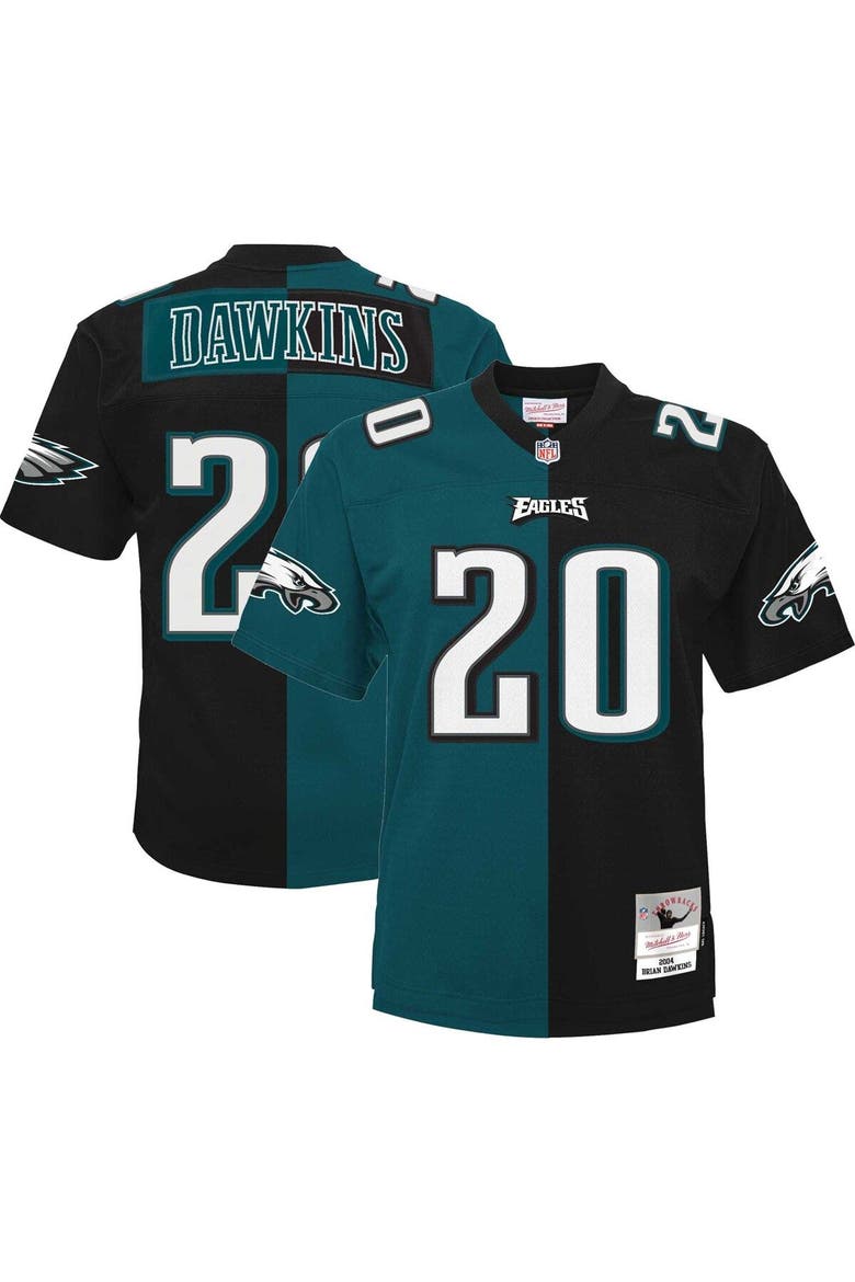 Men's Mitchell & Ness Brian Dawkins Midnight Green/Black Philadelphia Eagles 2004 Split Legacy Replica Jersey, Main, color, Green