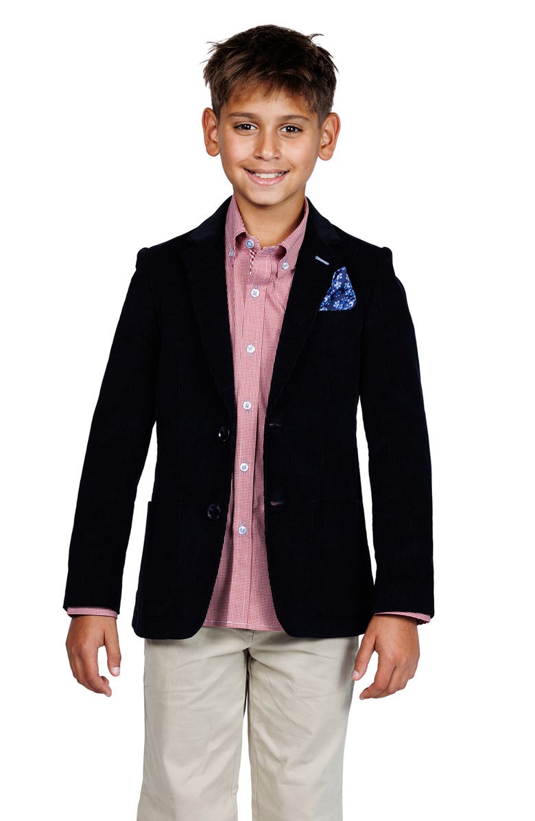 TailorByrd Kids' Solid Fine Wale Corduroy Sport Coat, Main, color, Navy