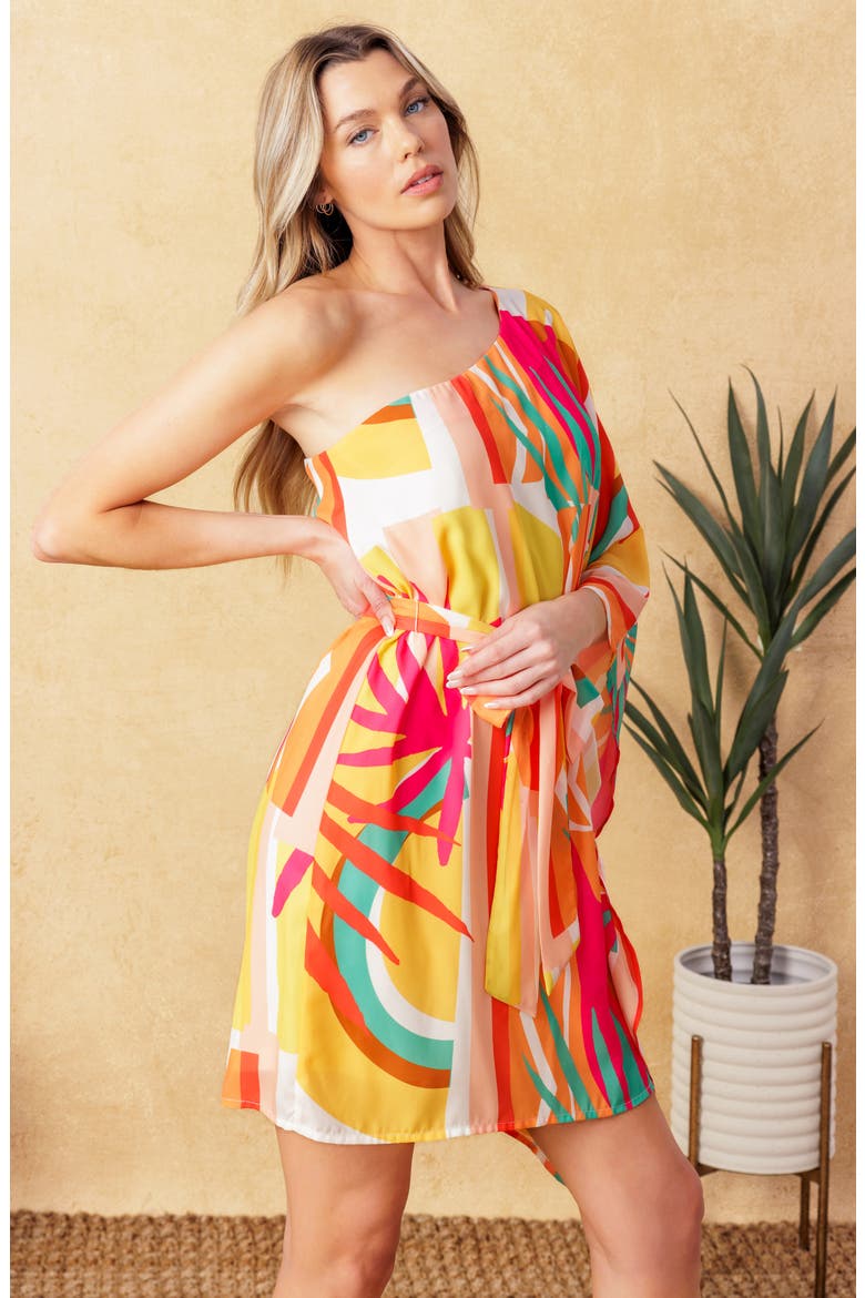 One Shoulder Shift Dress, Alternate, color, PINK ORANGE