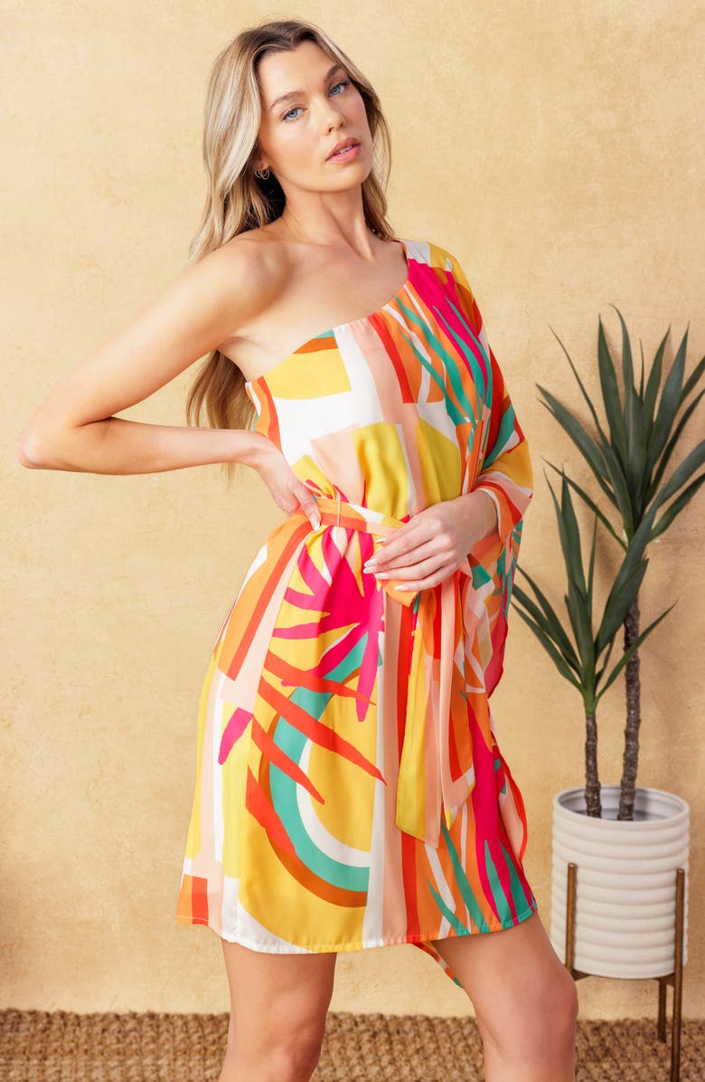 FLYING TOMATO One Shoulder Shift Dress, Alternate, color, Pink Orange