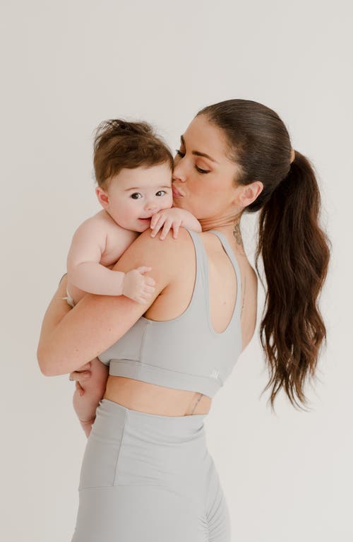 Axk High Impact Racer Back Maternity & Nursing Sports Bra With Easy-release Breastfeeding Clips In Gray