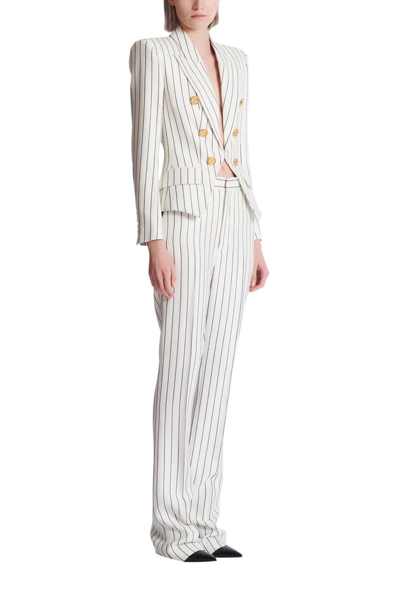 Balmain 6-button pinstripe jacket, Main, color, White
