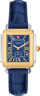 MICHELE Deco Sport Mid Leather Strap Watch, 29mm x 31mm