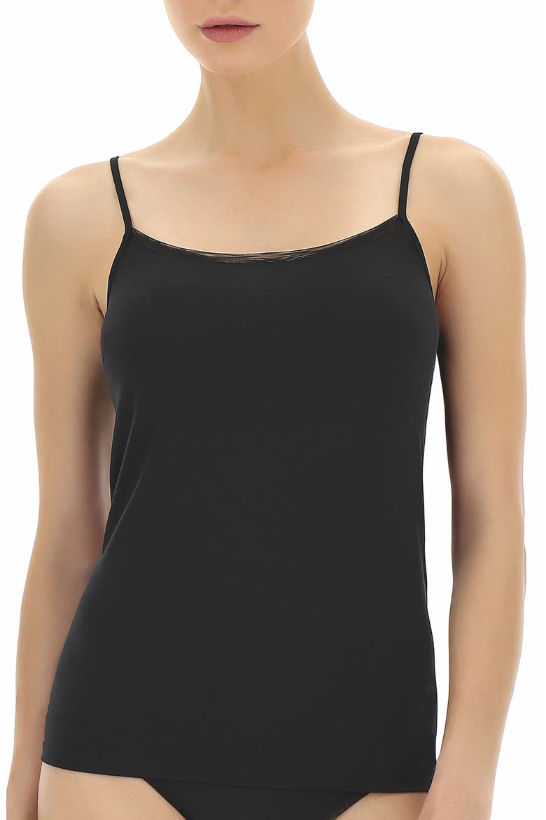 Perfect Line Tulle Trim Stretch Modal Camisole, Main, color, BLACK