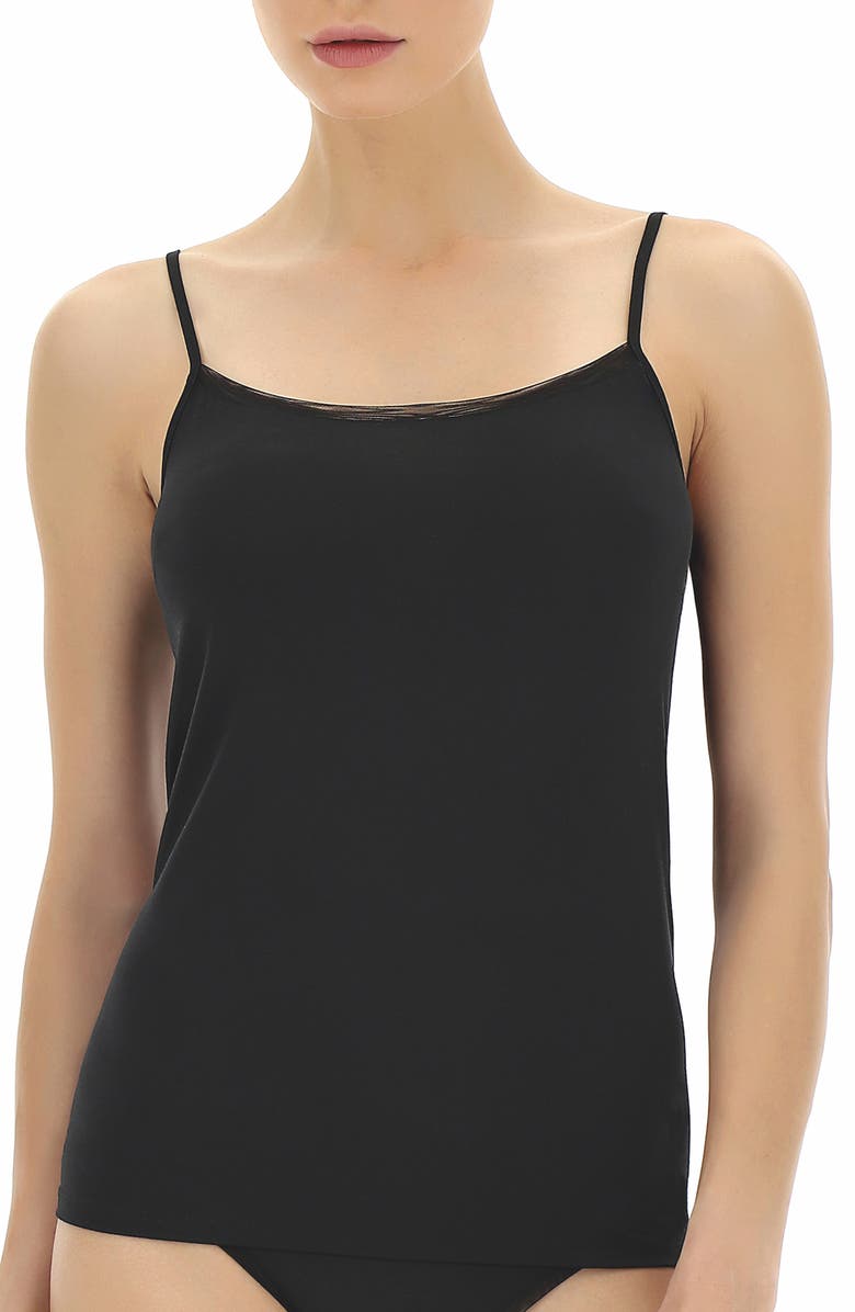 Oroblu Perfect Line Tulle Trim Stretch Modal Camisole, Main, color, Black